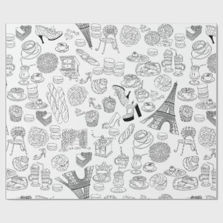 Papier Cadeau croissants paris france doodé de mode française