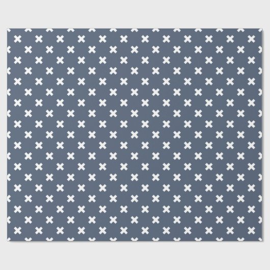 Papier Cadeau Croix blanches sur bleu-gris (Plat)