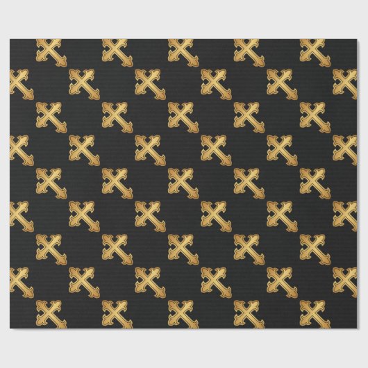 Papier Cadeau Croix-Chrétienne en or noir (Plat)