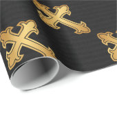 Papier Cadeau Croix-Chrétienne en or noir (Coin rond)