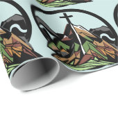 Papier Cadeau Croix chrétienne vieille rude (Coin rond)