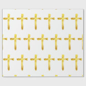 Papier Cadeau Croix de brosse d'or - Crucifix religieux moderne (Plat)