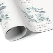 Papier Cadeau Croix du feuillage Eucalyptus Première communion s (Coin rond)