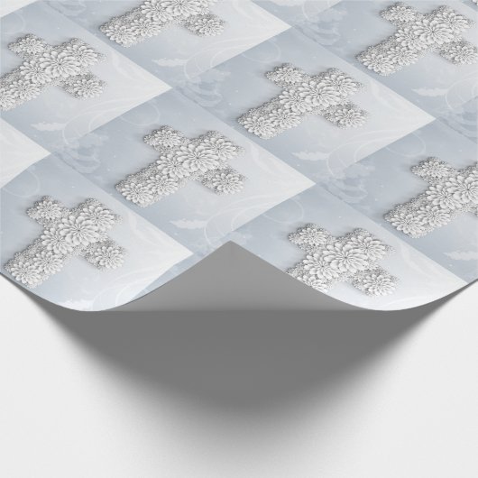 Papier Cadeau Croix florale sur le bleu céleste (Coin)