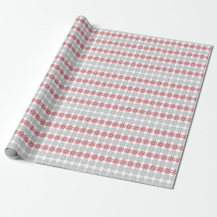 Papier Cadeau Croix géométrique rouge et gris letton