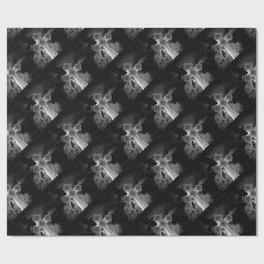 Papier Cadeau Croix gothique Lune GraveYard avec Corbeaux (Plat)