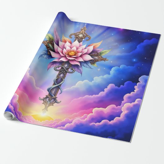 Papier Cadeau Croix Lotus Céleste (Déroulé)