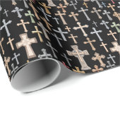 Papier Cadeau Croix - Noir (Coin rond)