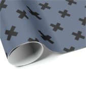 Papier Cadeau Croix noire coutures sur bleu-gris (Coin rond)