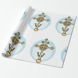 Papier Cadeau Croix Orthodoxe Dorée Symbole Religieux