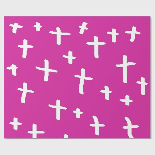 Papier Cadeau croix rose blanc (Plat)