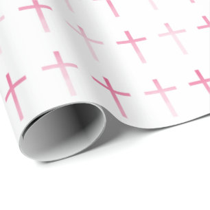 Papier Cadeau Croix rose communion