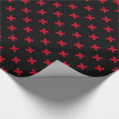 Papier Cadeau Croix rouge coutures sur noir (Coin)