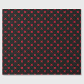 Papier Cadeau Croix rouge coutures sur noir (Plat)