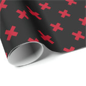 Papier Cadeau Croix rouge coutures sur noir (Coin rond)