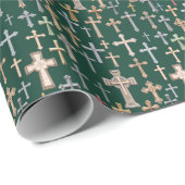 Papier Cadeau Croix - vert noir (Coin rond)
