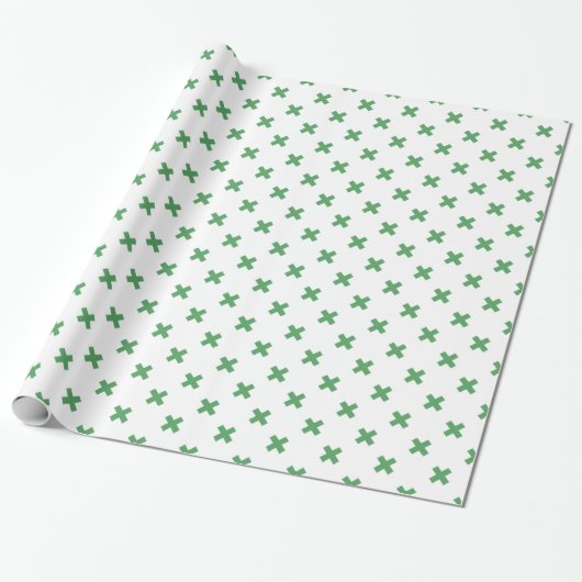 Papier Cadeau Croix verte coutures sur blanc (Déroulé)