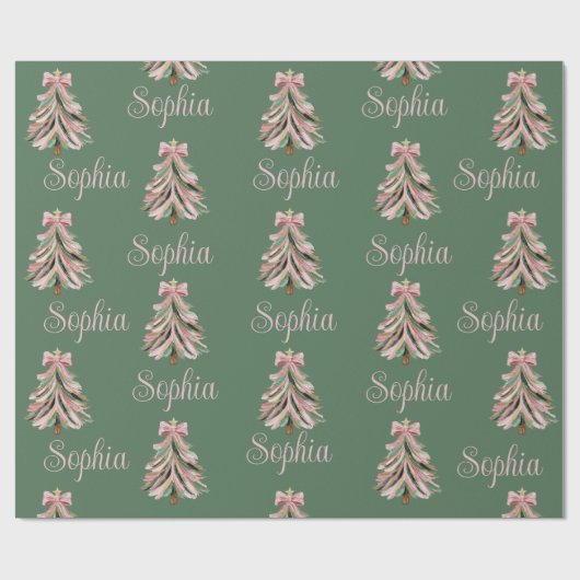 Papier Cadeau Croquette Bow Christmas Tree Personalized Name (Plat)