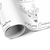 Papier Cadeau Croquis D'Art Simple Deer Head Line Avec Texte (Coin rond)