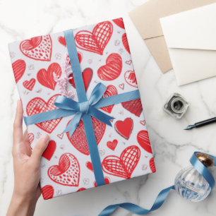 Papier Cadeau Croquis de coeur rouge