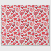 Papier Cadeau Croquis de coeur rouge (Plat)