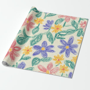 Papier Cadeau Croquis de fleur sauvage vintage (1)