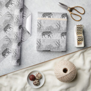Papier Cadeau Croquis de loup Art animal sauvage monochrome
