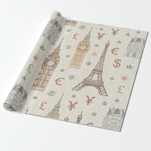 Papier Cadeau Croquis de monuments historiques du monde vintage