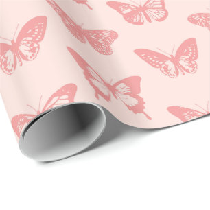 Papier Cadeau Croquis de papillon, rose de corail