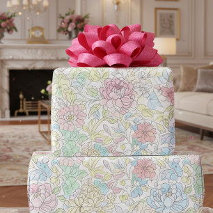 Papier Cadeau Croquis Pastel Aquarelle Floral