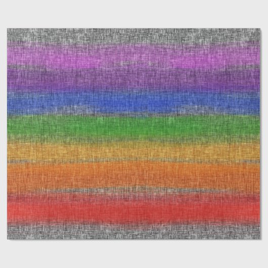 Papier Cadeau Crosshatch gris rayé arc-en-ciel rustique (Plat)