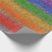 Papier Cadeau Crosshatch gris rayé arc-en-ciel rustique (Coin)