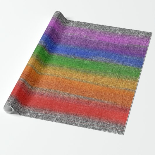 Papier Cadeau Crosshatch gris rayé arc-en-ciel rustique (Déroulé)