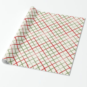 Papier Cadeau Crosshatch rouge et vert sur la crème