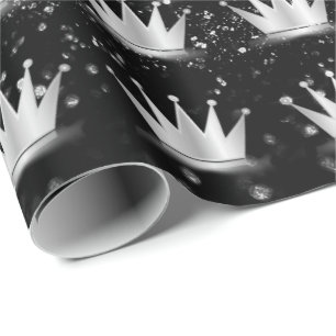 Papier Cadeau Crown Grey Gris Argent Prince Princesse Black Spar