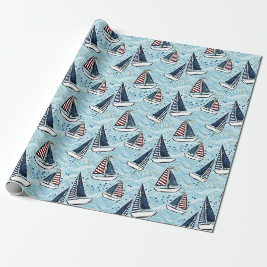 Papier Cadeau Cruise Nautical Patriotic Pattern  (Déroulé)