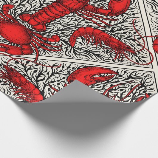 Papier Cadeau Crustacés en rouge, noir et ivoire (Coin)