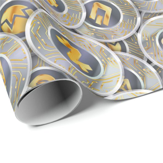 Papier Cadeau Cryptomonnaie moderne Gris Or pièce Motif (Coin rond)
