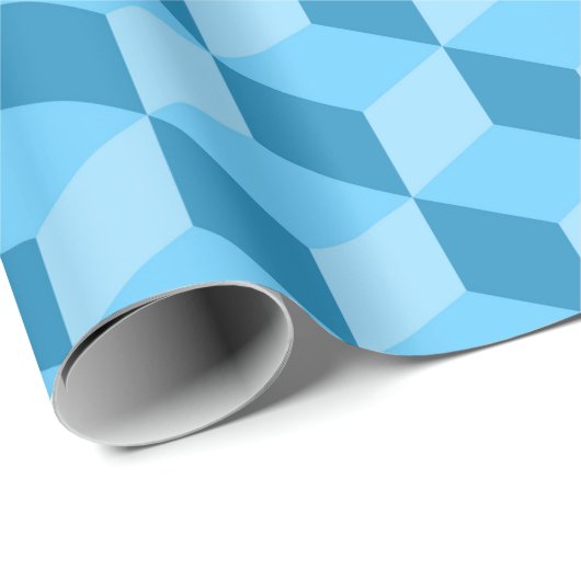 PAPIER CADEAU CUBE BLEU CLAIR MOTIFS (Coin rond)