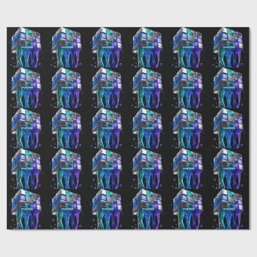 Papier Cadeau Cube de puzzle chromé futuriste (Plat)