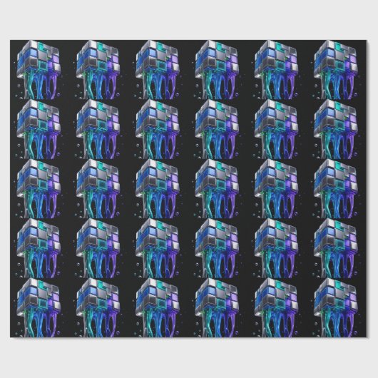 Papier Cadeau Cube de puzzle chromé futuriste (Plat)