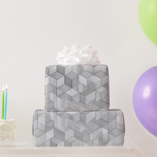 Papier Cadeau Cube Géométrique Motif Abstrait Gris Argent (Cadeaux de fête)