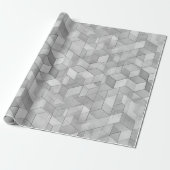 Papier Cadeau Cube Géométrique Motif Abstrait Gris Argent (Déroulé)