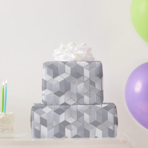 Papier Cadeau Cube Géométrique Motif Abstrait Gris Argent