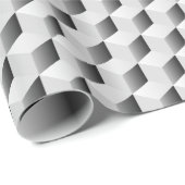 Papier Cadeau Cubes 3D en nuances de gris (Coin rond)