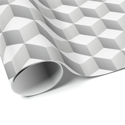 Papier Cadeau Cubes ombrés gris clair 3D (Coin rond)