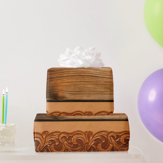Papier Cadeau Cuir occidental de style naturel travaillé Bois fo (Cadeaux de fête)