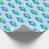 Papier Cadeau Cuisine 8 bits art pixel bleu et vert poisson (Coin)