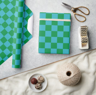 Papier Cadeau Cuisine amusante moderne Checkerboard bleu vert gé