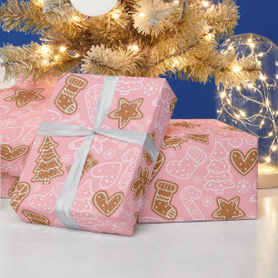 Papier Cadeau Cuisine Brown et blanche Noël rose